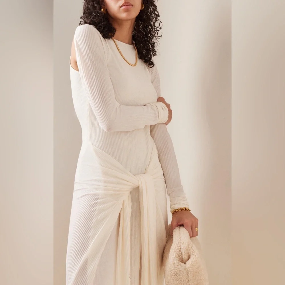 Subtle Studios tie front plisse maxi dress in off white - Picture 2 of 10